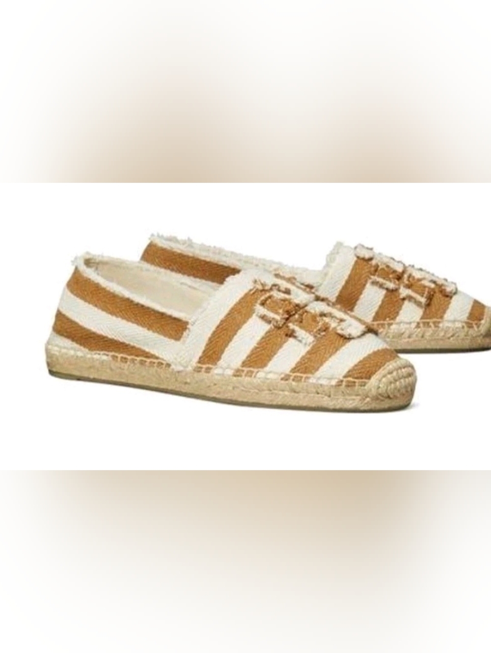 Tory Burch Striped Espadrille Flats in White and Tan